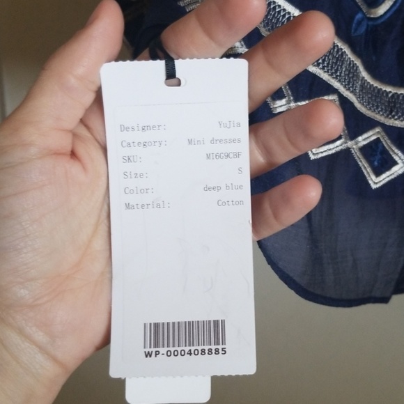 NWT Yujia Dark Blue Embroidered Dress - Picture 6 of 8